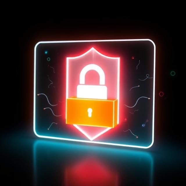 A glowing shield with a padlock symbol, representing security and protection.