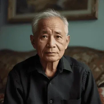 Charles T Elderly man with gray hair, wearing a black shirt, gazing thoughtfully at the camera.