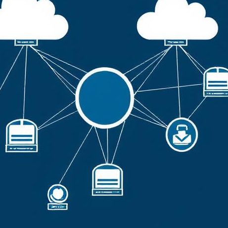 Network Design Cloud network graphic with connected devices and security icons.