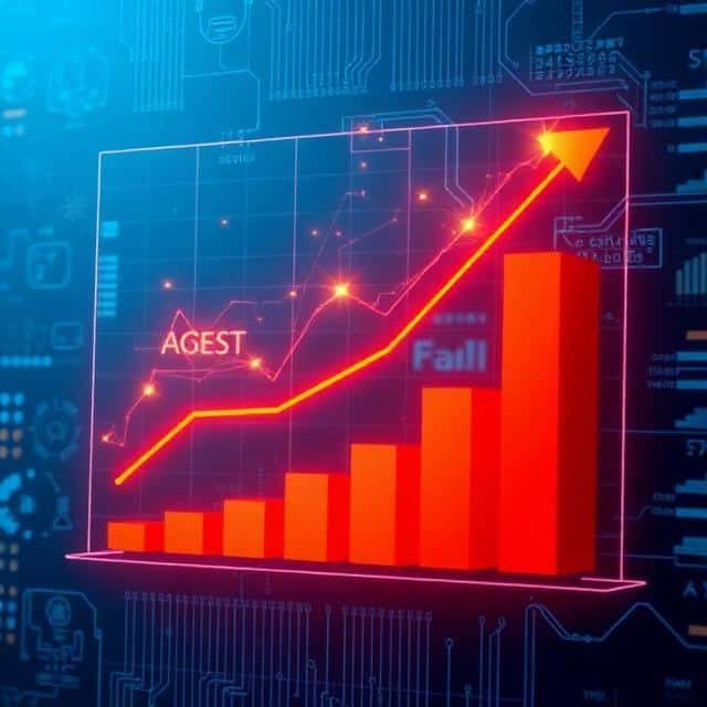 Red bar graph showing growth with an upward trend and labeled "Fall" and "AGEST." representing End-of-life IT asset services