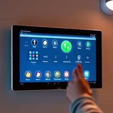 Device integration A touchscreen display showing various app icons and a green call button.