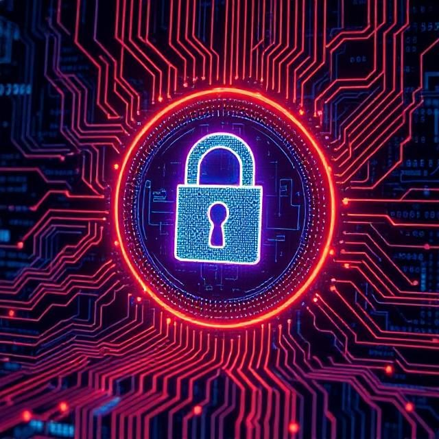 System Testing A glowing padlock symbol surrounded by circuitry and digital patterns.