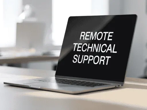 Laptop displaying "REMOTE TECHNICAL SUPPORT" on its screen.