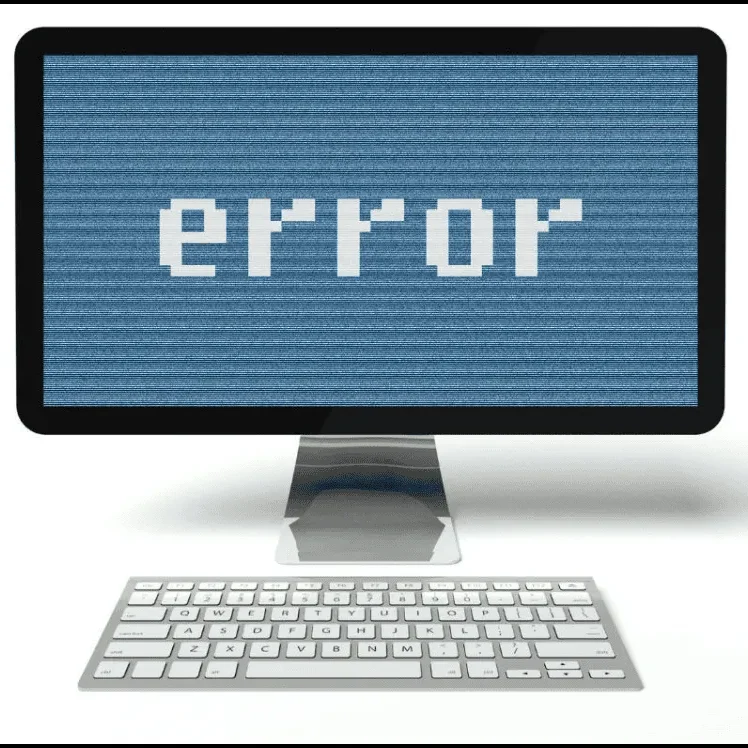 Hardware & Software Support Computer monitor displaying the word "error" in white on a blue background.