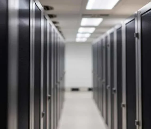 Rows of dark cabinets in a well-lit, modern hallway.